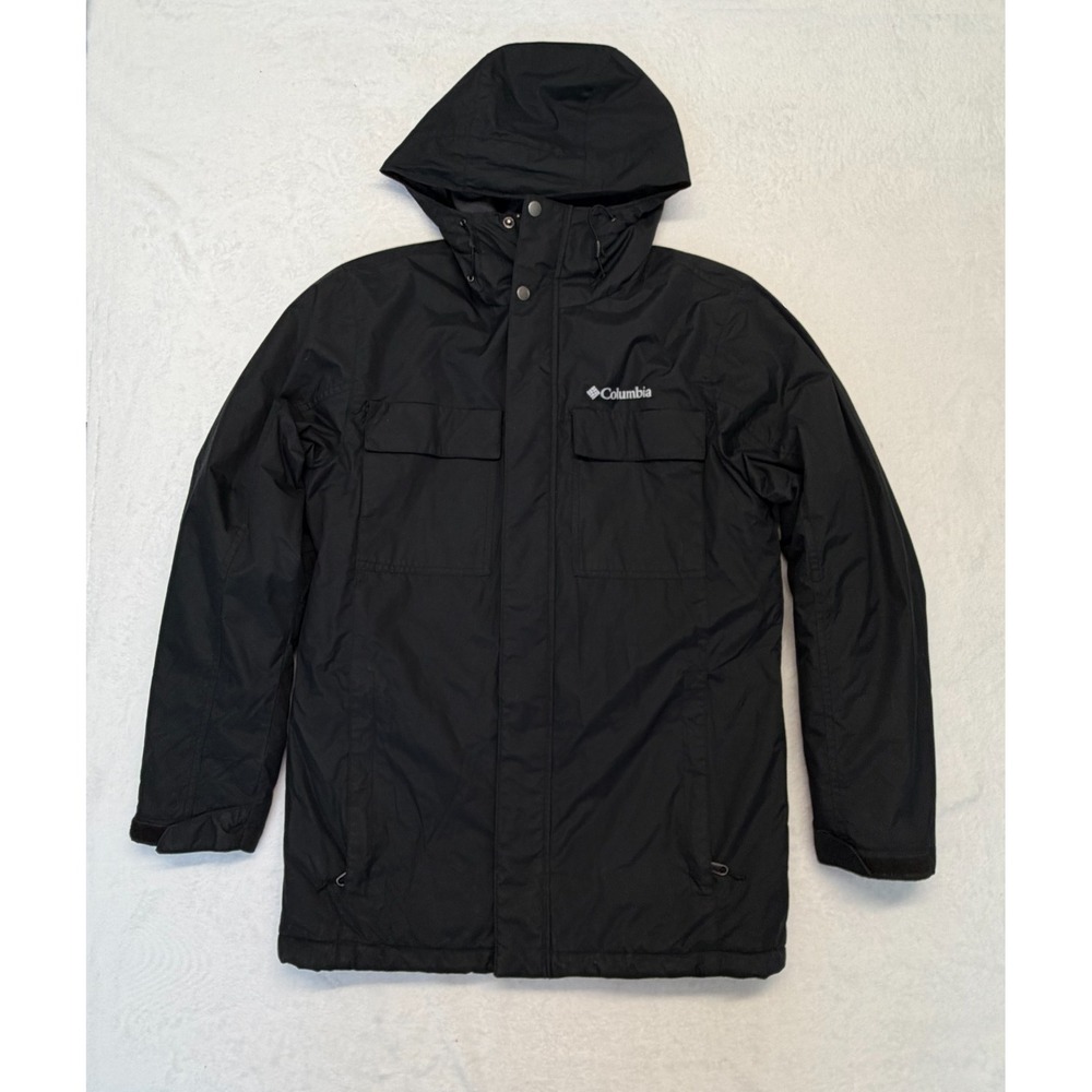 Columbia Men's Small Ten Falls Black Jacket Parka Winter Adjustable Hood Sleeves
